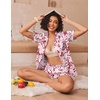 image:imageEkouaer Womens Silk Pajama Sets Button Up Satin Pjs Short Sleeve 2 Piece Pj Sets Cute Lounge Sets with Chest PocketRed Flowers