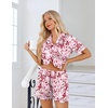 image:imageEkouaer Womens Silk Pajama Sets Button Up Satin Pjs Short Sleeve 2 Piece Pj Sets Cute Lounge Sets with Chest PocketRed Flowers
