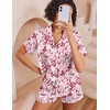 image:imageEkouaer Womens Silk Pajama Sets Button Up Satin Pjs Short Sleeve 2 Piece Pj Sets Cute Lounge Sets with Chest PocketRed Flowers