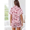 image:imageEkouaer Womens Silk Pajama Sets Button Up Satin Pjs Short Sleeve 2 Piece Pj Sets Cute Lounge Sets with Chest PocketRed Flowers