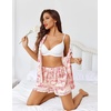 image:imageEkouaer Womens Silk Pajama Sets Button Up Satin Pjs Short Sleeve 2 Piece Pj Sets Cute Lounge Sets with Chest PocketWestern Pink