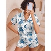 image:imageEkouaer Womens Silk Pajama Sets Button Up Satin Pjs Short Sleeve 2 Piece Pj Sets Cute Lounge Sets with Chest PocketWhite Sea Turtles