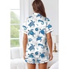 image:imageEkouaer Womens Silk Pajama Sets Button Up Satin Pjs Short Sleeve 2 Piece Pj Sets Cute Lounge Sets with Chest PocketWhite Sea Turtles