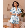 image:imageEkouaer Womens Silk Pajama Sets Button Up Satin Pjs Short Sleeve 2 Piece Pj Sets Cute Lounge Sets with Chest PocketWhite Sea Turtles