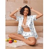 image:imageEkouaer Womens Silk Pajama Sets Button Up Satin Pjs Short Sleeve 2 Piece Pj Sets Cute Lounge Sets with Chest PocketWhite Shells