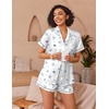 image:imageEkouaer Womens Silk Pajama Sets Button Up Satin Pjs Short Sleeve 2 Piece Pj Sets Cute Lounge Sets with Chest PocketWhite Shells