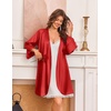 image:imageEkouaer Womens Silk Robe Short Satin Kimono Robe 34 Sleeves Lace Trim Bathrobe V Neck Bride Bridsmaid Sleepwear with Pocket
