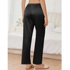 image:imageEkouaer Womens Silk Satin Pajama Pants Wide Leg Lounge Pants for Women Elastic Waist Pj Bottoms with Side PocketsBlack