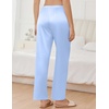 image:imageEkouaer Womens Silk Satin Pajama Pants Wide Leg Lounge Pants for Women Elastic Waist Pj Bottoms with Side PocketsLight Blue