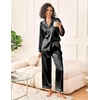 image:imageEkouaer Womens Silk Satin Pajama Sets 2 Piece Sleepwear Pjs Set Long Sleeve Button Down Top and Pants Stripe Loungewear SXXLBlack