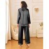 image:imageEkouaer Womens Silk Satin Pajama Sets 2 Piece Sleepwear Pjs Set Long Sleeve Button Down Top and Pants Stripe Loungewear SXXLBlack