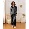 image:imageEkouaer Womens Silk Satin Pajama Sets 2 Piece Sleepwear Pjs Set Long Sleeve Button Down Top and Pants Stripe Loungewear SXXLBlack