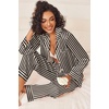 image:imageEkouaer Womens Silk Satin Pajama Sets 2 Piece Sleepwear Pjs Set Long Sleeve Button Down Top and Pants Stripe Loungewear SXXLBlack Champagne Stripe