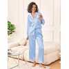 image:imageEkouaer Womens Silk Satin Pajama Sets 2 Piece Sleepwear Pjs Set Long Sleeve Button Down Top and Pants Stripe Loungewear SXXLBlue White Stripe