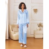image:imageEkouaer Womens Silk Satin Pajama Sets 2 Piece Sleepwear Pjs Set Long Sleeve Button Down Top and Pants Stripe Loungewear SXXLBlue White Stripe