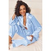 image:imageEkouaer Womens Silk Satin Pajama Sets 2 Piece Sleepwear Pjs Set Long Sleeve Button Down Top and Pants Stripe Loungewear SXXLBlue White Stripe
