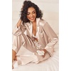 image:imageEkouaer Womens Silk Satin Pajama Sets 2 Piece Sleepwear Pjs Set Long Sleeve Button Down Top and Pants Stripe Loungewear SXXLChampagne