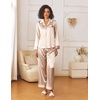 image:imageEkouaer Womens Silk Satin Pajama Sets 2 Piece Sleepwear Pjs Set Long Sleeve Button Down Top and Pants Stripe Loungewear SXXLChampagne