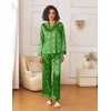 image:imageEkouaer Womens Silk Satin Pajama Sets 2 Piece Sleepwear Pjs Set Long Sleeve Button Down Top and Pants Stripe Loungewear SXXLChristmas Green