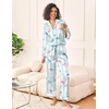 image:imageEkouaer Womens Silk Satin Pajama Sets 2 Piece Sleepwear Pjs Set Long Sleeve Button Down Top and Pants Stripe Loungewear SXXLGreen White Stripe With Bow
