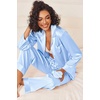 image:imageEkouaer Womens Silk Satin Pajama Sets 2 Piece Sleepwear Pjs Set Long Sleeve Button Down Top and Pants Stripe Loungewear SXXLLight Blue