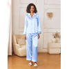 image:imageEkouaer Womens Silk Satin Pajama Sets 2 Piece Sleepwear Pjs Set Long Sleeve Button Down Top and Pants Stripe Loungewear SXXLLight Blue
