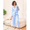 image:imageEkouaer Womens Silk Satin Pajama Sets 2 Piece Sleepwear Pjs Set Long Sleeve Button Down Top and Pants Stripe Loungewear SXXLLight Blue