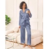 image:imageEkouaer Womens Silk Satin Pajama Sets 2 Piece Sleepwear Pjs Set Long Sleeve Button Down Top and Pants Stripe Loungewear SXXLNavy White Stripe