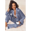image:imageEkouaer Womens Silk Satin Pajama Sets 2 Piece Sleepwear Pjs Set Long Sleeve Button Down Top and Pants Stripe Loungewear SXXLNavy White Stripe