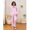 image:imageEkouaer Womens Silk Satin Pajama Sets 2 Piece Sleepwear Pjs Set Long Sleeve Button Down Top and Pants Stripe Loungewear SXXLPink White Stripe With Bow