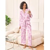 image:imageEkouaer Womens Silk Satin Pajama Sets 2 Piece Sleepwear Pjs Set Long Sleeve Button Down Top and Pants Stripe Loungewear SXXLPink White Stripe With Bow