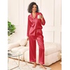 image:imageEkouaer Womens Silk Satin Pajama Sets 2 Piece Sleepwear Pjs Set Long Sleeve Button Down Top and Pants Stripe Loungewear SXXLRose Red Stripe