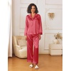 image:imageEkouaer Womens Silk Satin Pajama Sets 2 Piece Sleepwear Pjs Set Long Sleeve Button Down Top and Pants Stripe Loungewear SXXLRose Red Stripe