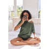 image:imageEkouaer Womens Waffle Knit Two Piece Lounge Set Soft Matching Outfits for Daily Wear Casual Shorts Set with PocketArmy Green