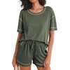 image:imageEkouaer Womens Waffle Knit Two Piece Lounge Set Soft Matching Outfits for Daily Wear Casual Shorts Set with PocketArmy Green