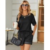 image:imageEkouaer Womens Waffle Knit Two Piece Lounge Set Soft Matching Outfits for Daily Wear Casual Shorts Set with PocketBlack