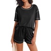 image:imageEkouaer Womens Waffle Knit Two Piece Lounge Set Soft Matching Outfits for Daily Wear Casual Shorts Set with PocketBlack