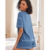 image:imageEkouaer Womens Waffle Knit Two Piece Lounge Set Soft Matching Outfits for Daily Wear Casual Shorts Set with PocketBlue