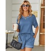 image:imageEkouaer Womens Waffle Knit Two Piece Lounge Set Soft Matching Outfits for Daily Wear Casual Shorts Set with PocketBlue