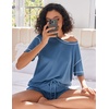 image:imageEkouaer Womens Waffle Knit Two Piece Lounge Set Soft Matching Outfits for Daily Wear Casual Shorts Set with PocketBlue
