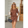 image:imageEkouaer Womens Waffle Knit Two Piece Lounge Set Soft Matching Outfits for Daily Wear Casual Shorts Set with PocketCaramel Colour