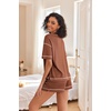 image:imageEkouaer Womens Waffle Knit Two Piece Lounge Set Soft Matching Outfits for Daily Wear Casual Shorts Set with PocketCaramel Colour