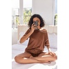 image:imageEkouaer Womens Waffle Knit Two Piece Lounge Set Soft Matching Outfits for Daily Wear Casual Shorts Set with PocketCaramel Colour