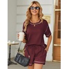 image:imageEkouaer Womens Waffle Knit Two Piece Lounge Set Soft Matching Outfits for Daily Wear Casual Shorts Set with PocketDate Red