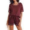 image:imageEkouaer Womens Waffle Knit Two Piece Lounge Set Soft Matching Outfits for Daily Wear Casual Shorts Set with PocketDate Red