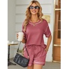 image:imageEkouaer Womens Waffle Knit Two Piece Lounge Set Soft Matching Outfits for Daily Wear Casual Shorts Set with PocketGray Purple Red