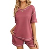 image:imageEkouaer Womens Waffle Knit Two Piece Lounge Set Soft Matching Outfits for Daily Wear Casual Shorts Set with PocketGray Purple Red