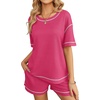 image:imageEkouaer Womens Waffle Knit Two Piece Lounge Set Soft Matching Outfits for Daily Wear Casual Shorts Set with PocketHot Pink