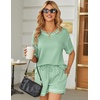 image:imageEkouaer Womens Waffle Knit Two Piece Lounge Set Soft Matching Outfits for Daily Wear Casual Shorts Set with PocketIce Green