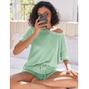 image:imageEkouaer Womens Waffle Knit Two Piece Lounge Set Soft Matching Outfits for Daily Wear Casual Shorts Set with PocketIce Green